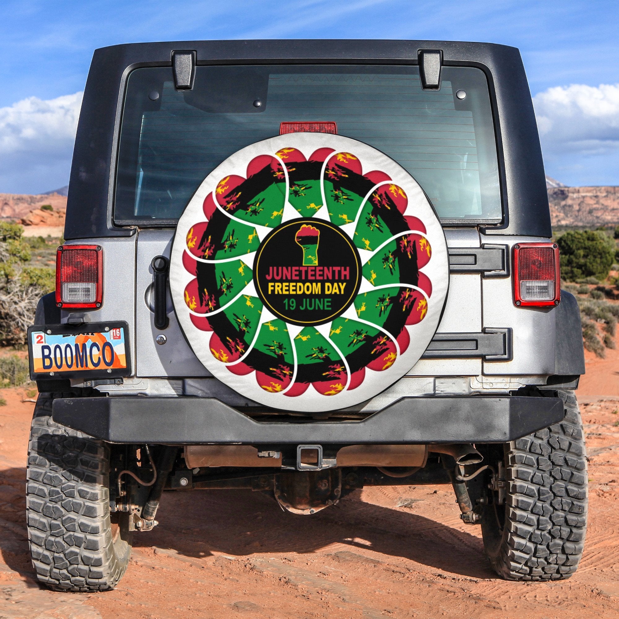 African Tire Covers - Juneteenth Spare Tire Cover Freedom Day 19 June Pan-Africa Flag Heart Shape NO.37 LT8 - Wonder Print Shop