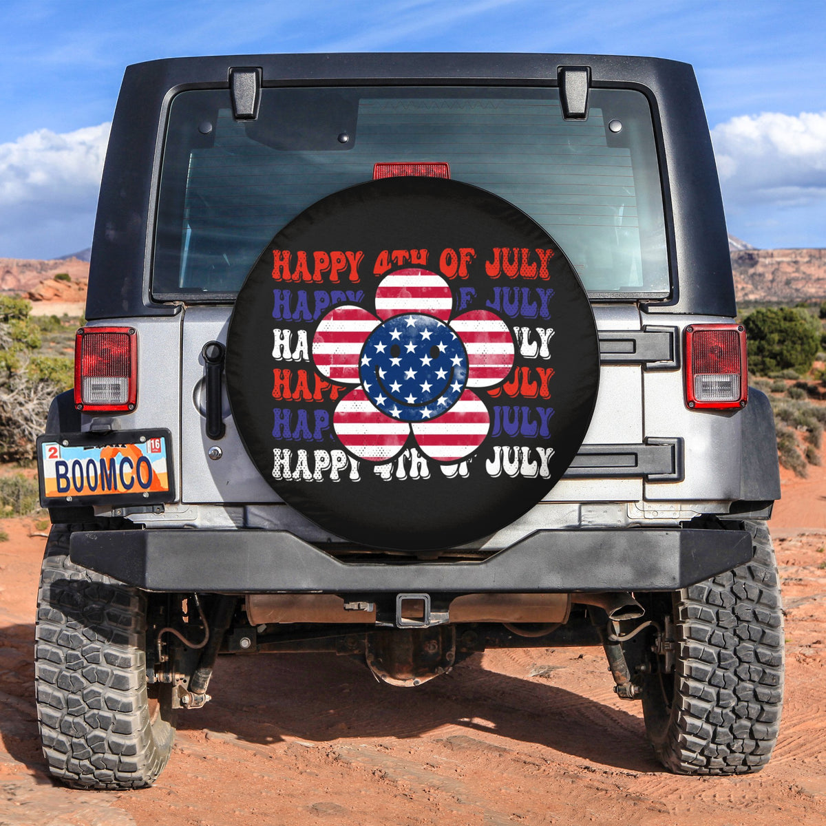 4th Of July Tire Covers - US Independence Day Groovy Happy 4th Of July Spare Tire Cover NO.91 LT8 - Wonder Print Shop