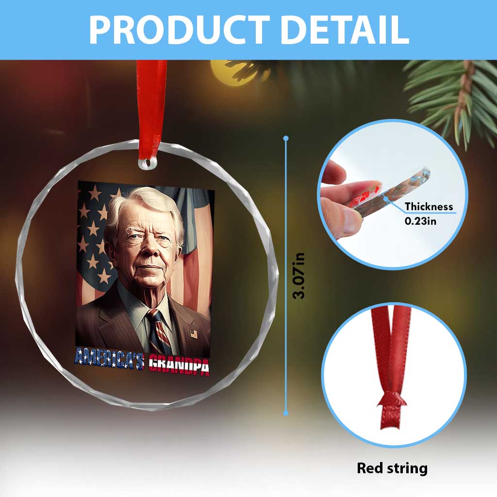 39th President Jimmy Carter Crystal Glass Ornament America's Grandpa Presidents' Day USA Flag Vintage - Wonder Print Shop
