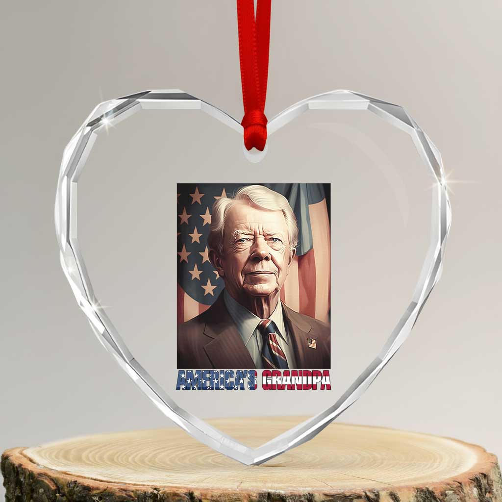 39th President Jimmy Carter Heart Crystal Glass Ornament America's Grandpa Presidents' Day USA Flag Vintage - Wonder Print Shop