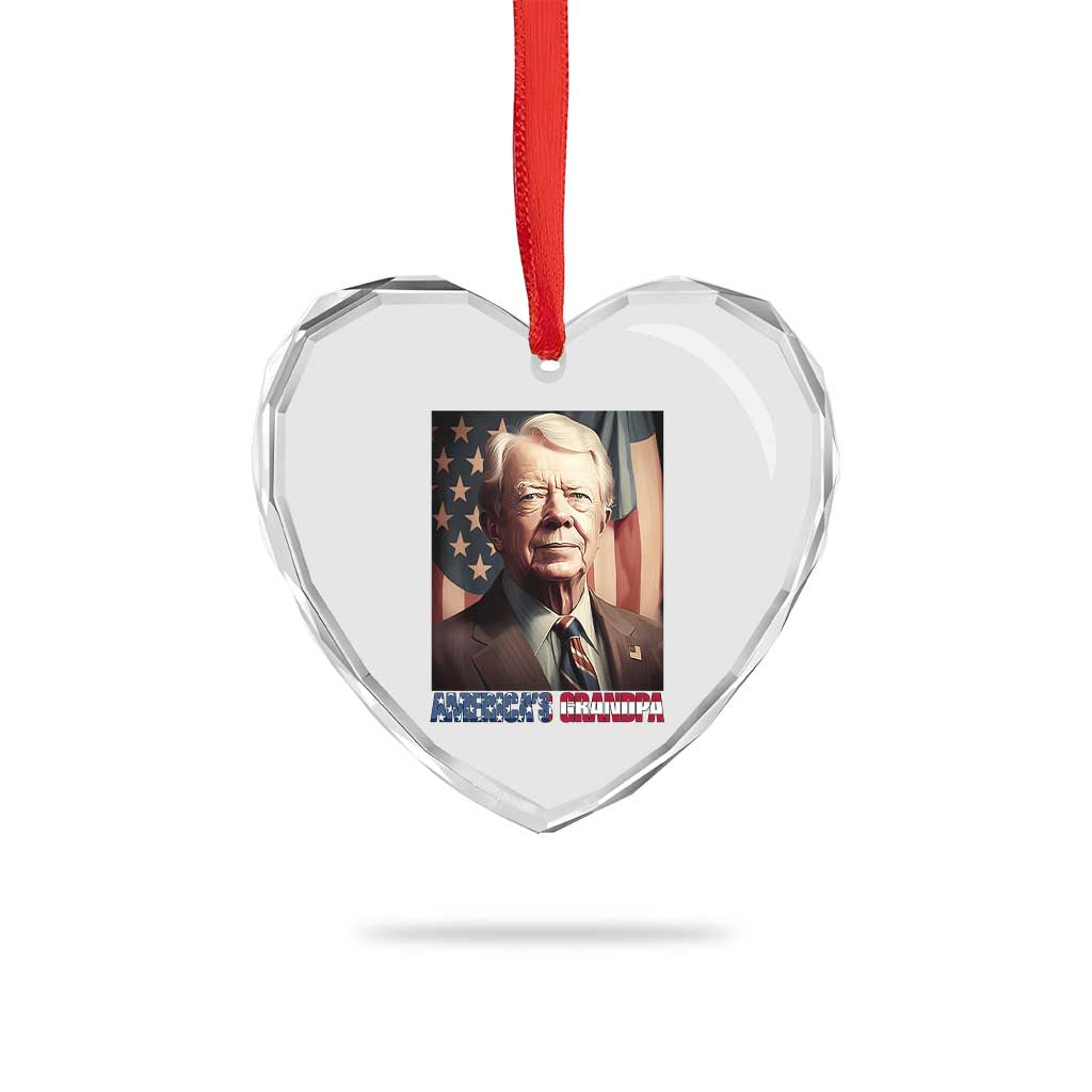 39th President Jimmy Carter Heart Crystal Glass Ornament America's Grandpa Presidents' Day USA Flag Vintage - Wonder Print Shop