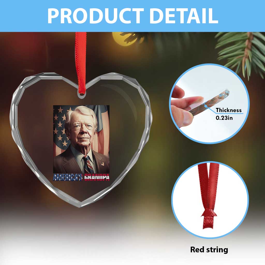 39th President Jimmy Carter Heart Crystal Glass Ornament America's Grandpa Presidents' Day USA Flag Vintage - Wonder Print Shop