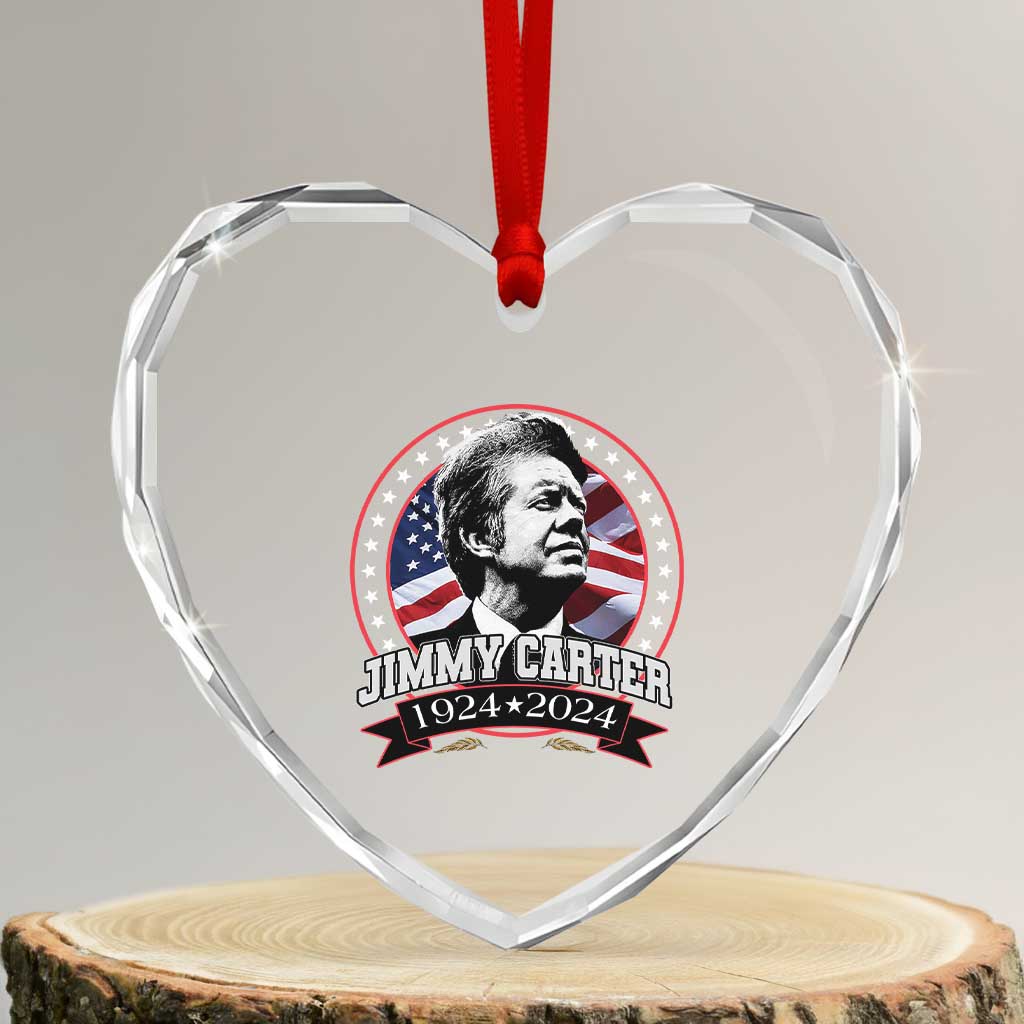 39th President Jimmy Carter Heart Crystal Glass Ornament USA Legacy American Flag - Wonder Print Shop