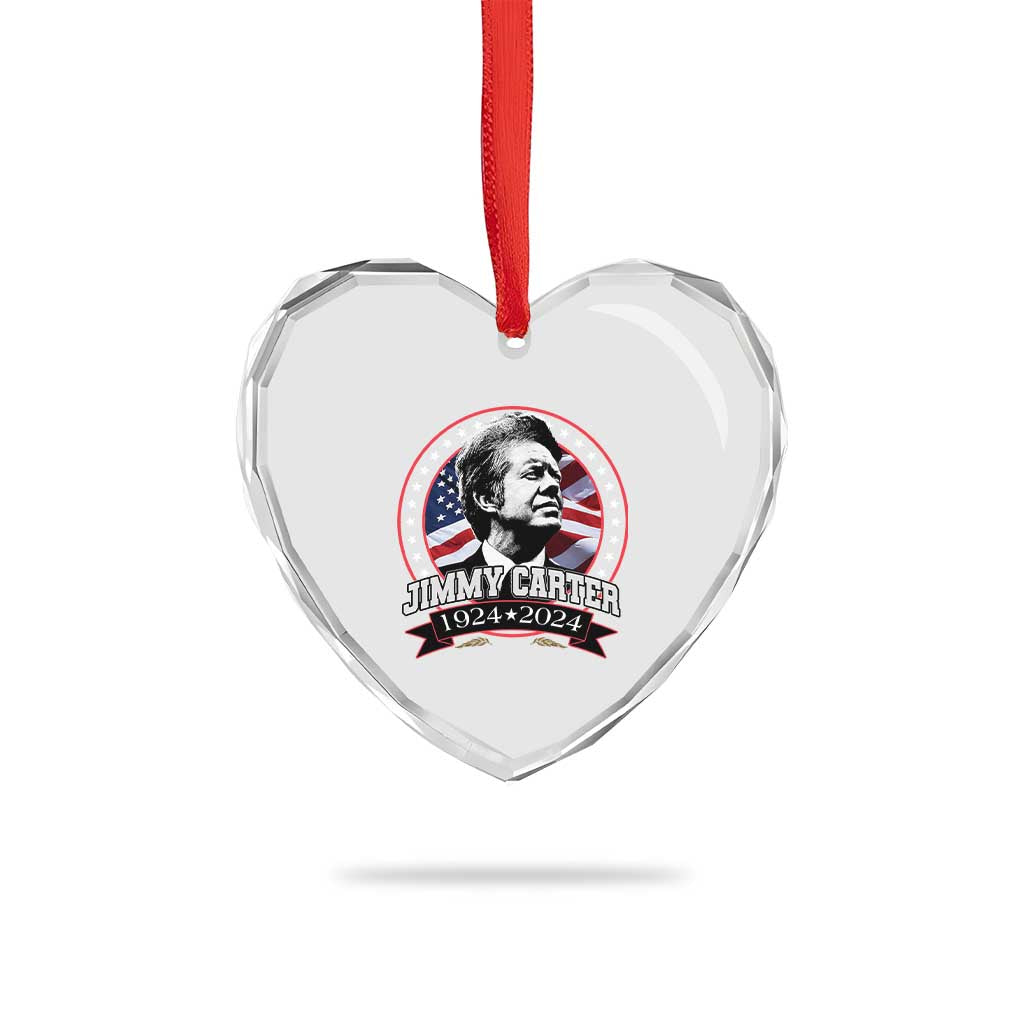 39th President Jimmy Carter Heart Crystal Glass Ornament USA Legacy American Flag - Wonder Print Shop