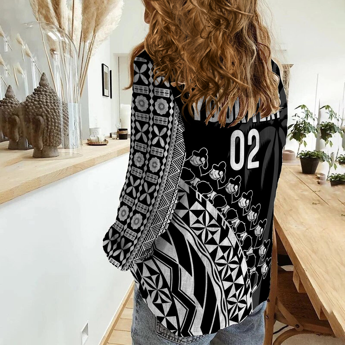 Custom Personalised Fiji Rugby Women Casual Shirt Fijian Cibi Dance Tapa Pattern Black - Wonder Print Shop