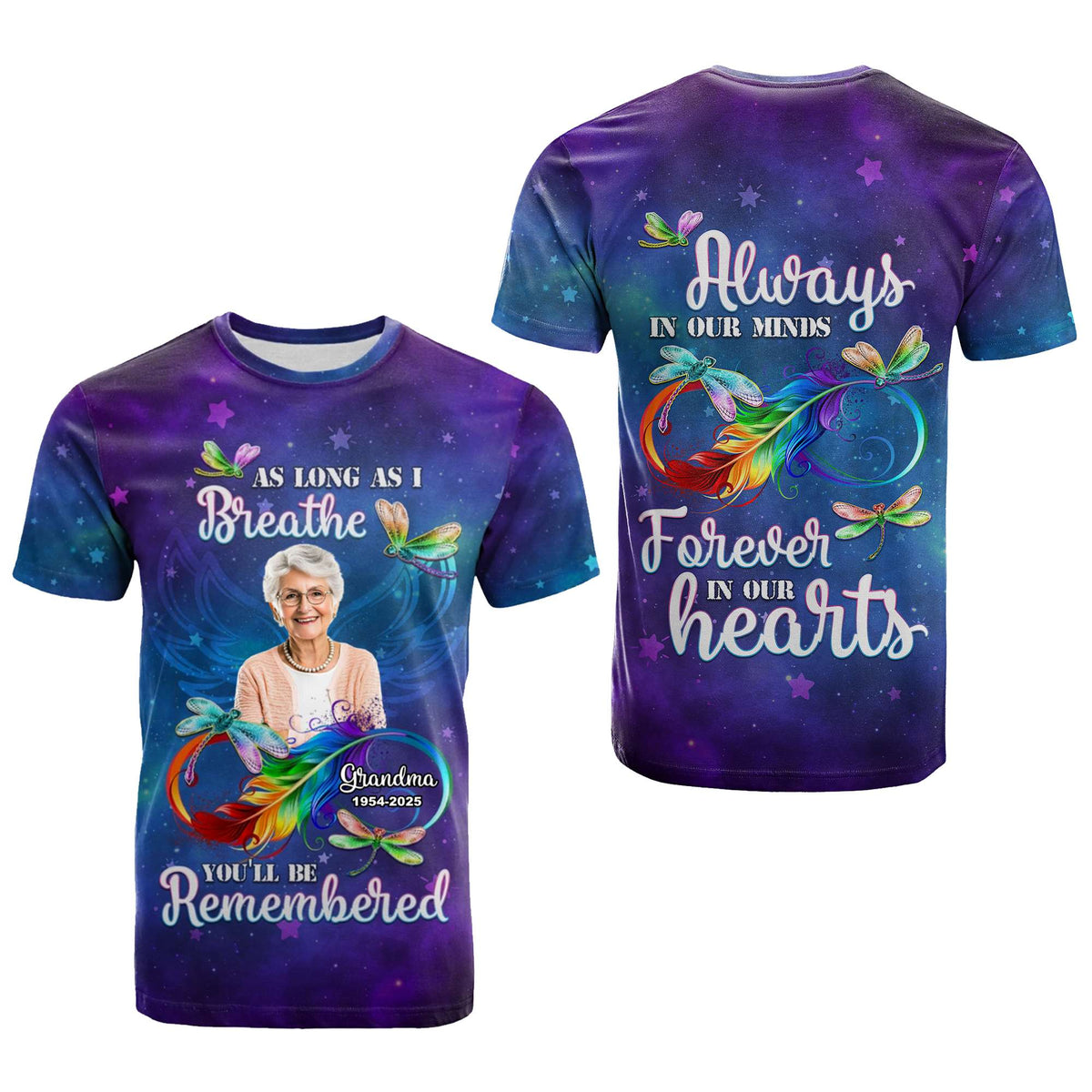Custom Photo Memorial T Shirt As Long As I Breathe You'll Be Remembered | Wonder Print Shop