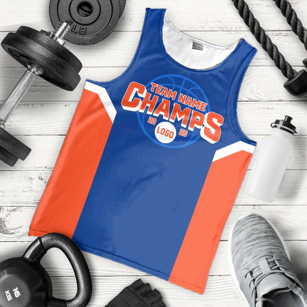 Custom 2025 Basketball Champions Men’s Tank Top – Royal Blue & Orange CTM05