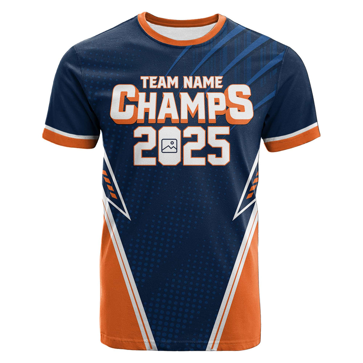 Custom 2025 Champions Navy Orange T Shirt | Wonder Print Shop