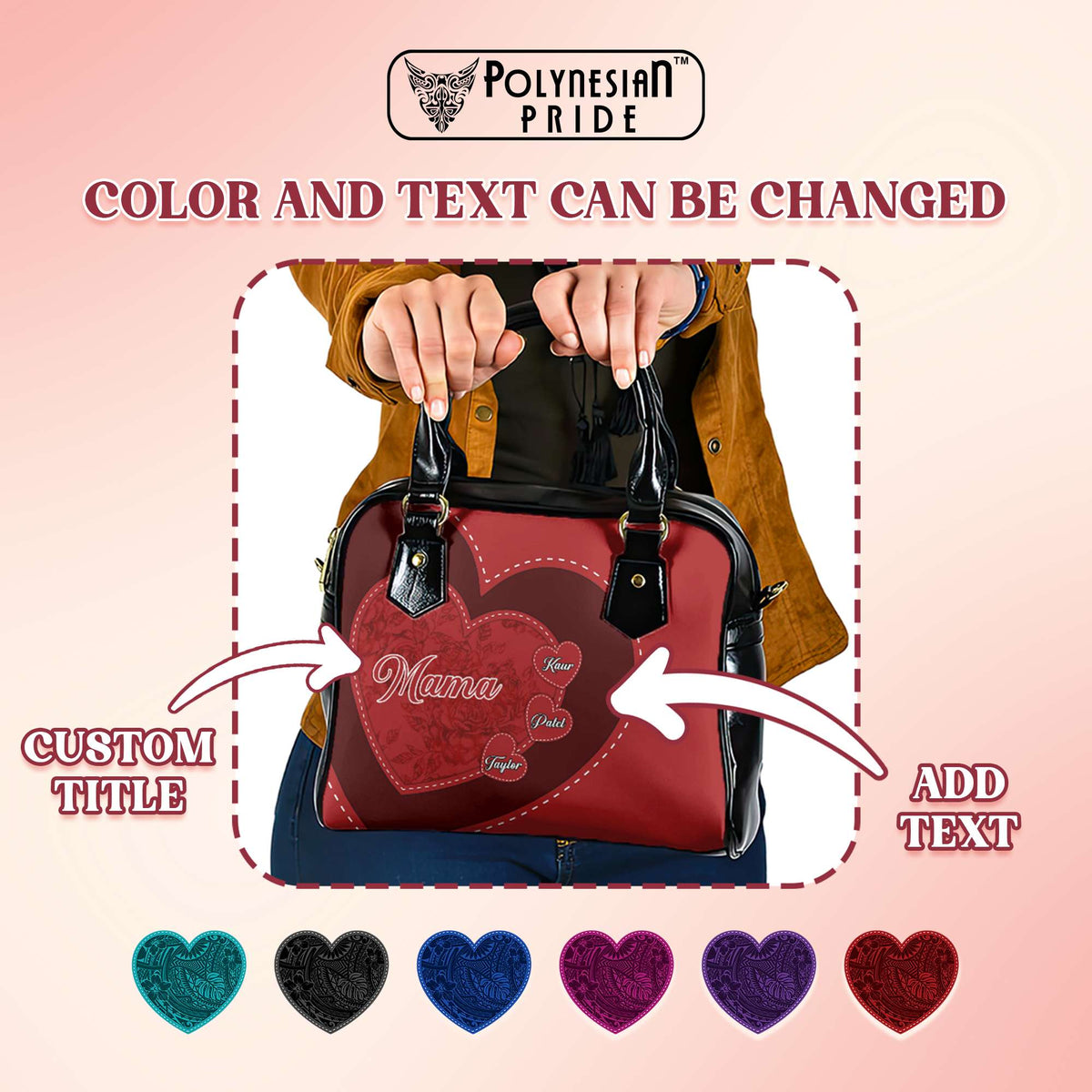 Custom Mother’s Day Shoulder Handbag – Hearts & Kids’ Names Mama Gift Purse CTM05