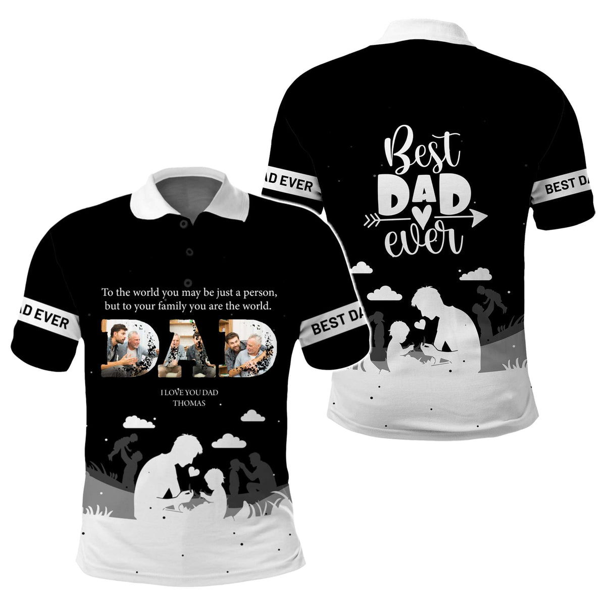 Custom Photo Father's Day Polo Shirt I Love You Dad | Wonder Print Shop