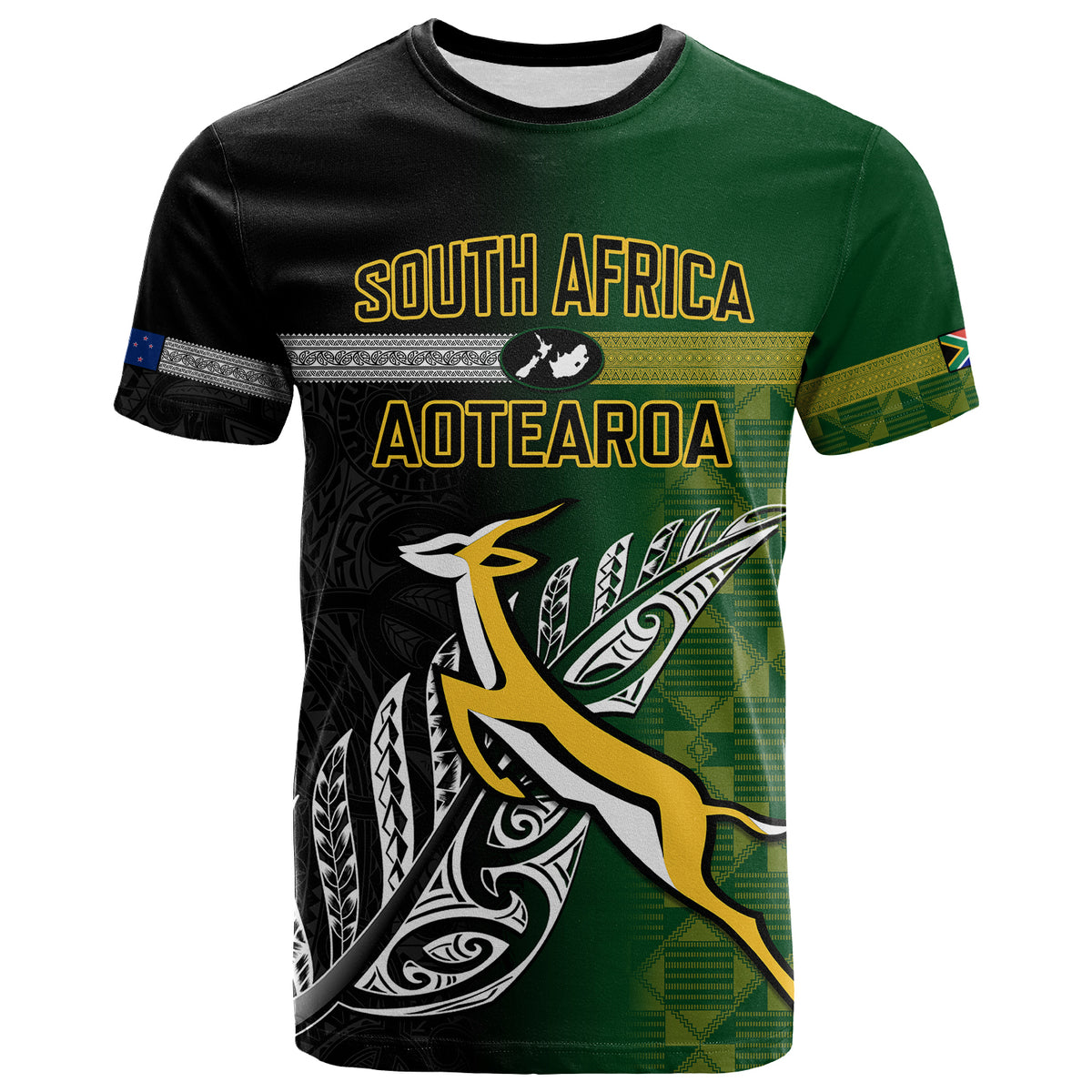Personalised New Zealand and South Africa Rugby T Shirt 2023 World Cup Final All Black With Springboks - Wonder Print Shop