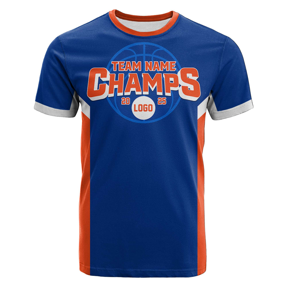 Custom 2025 Basketball Champions Royal Blue Orange T Shirt CTM05