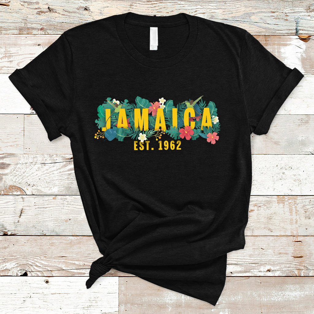 Jamaica T Shirt Jamaica Est 1962 Jamaican Flower Bird Travel Souvenir - Wonder Print Shop