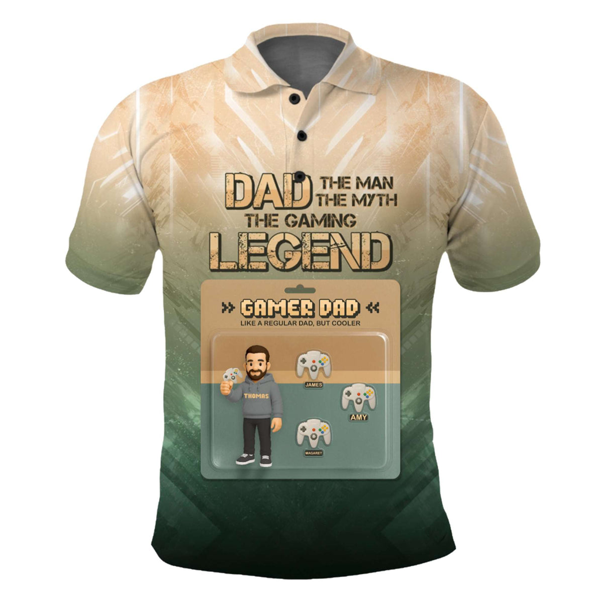 Custom Gamer Father's Day Polo Shirt Dad The Man The Myth The Gaming Legend | Wonder Print Shop