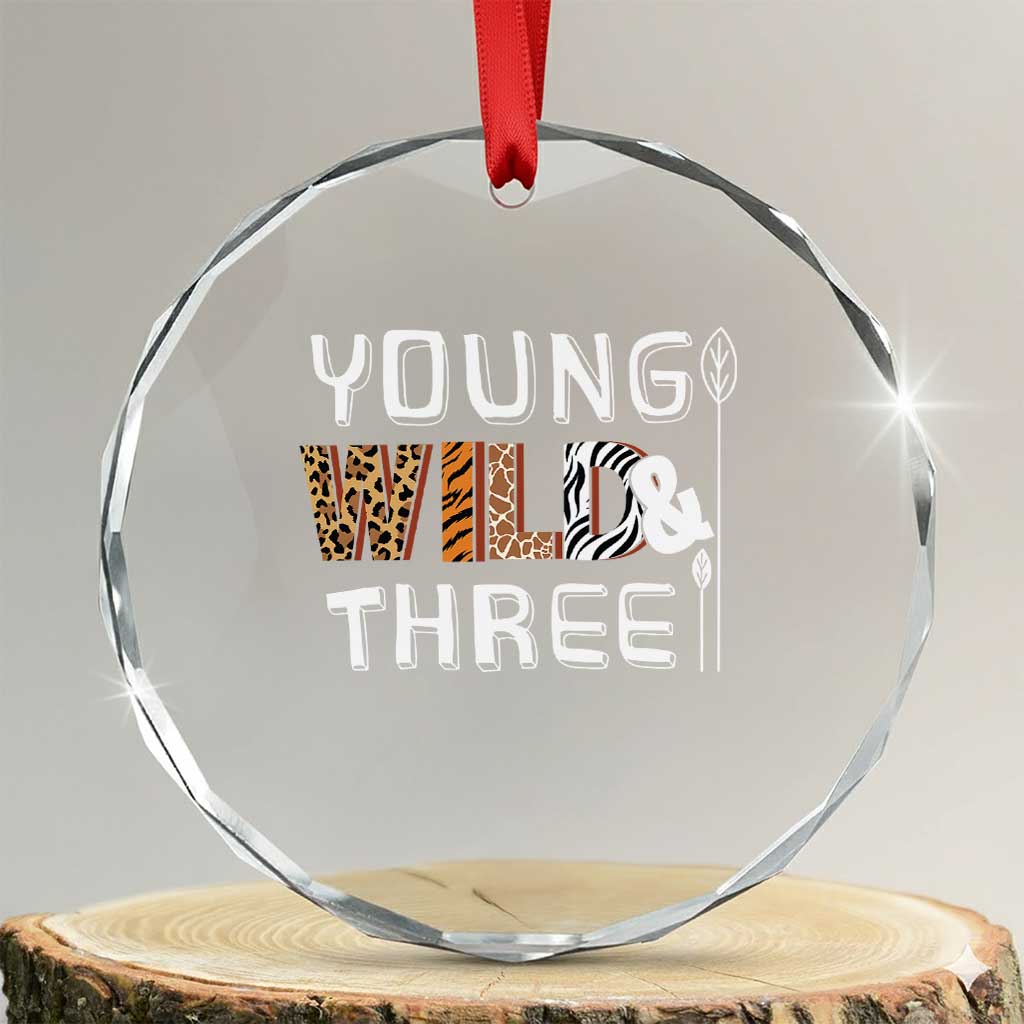 3rd Birthday Crystal Glass Ornament Young Wild And Three Safari Zoo Party