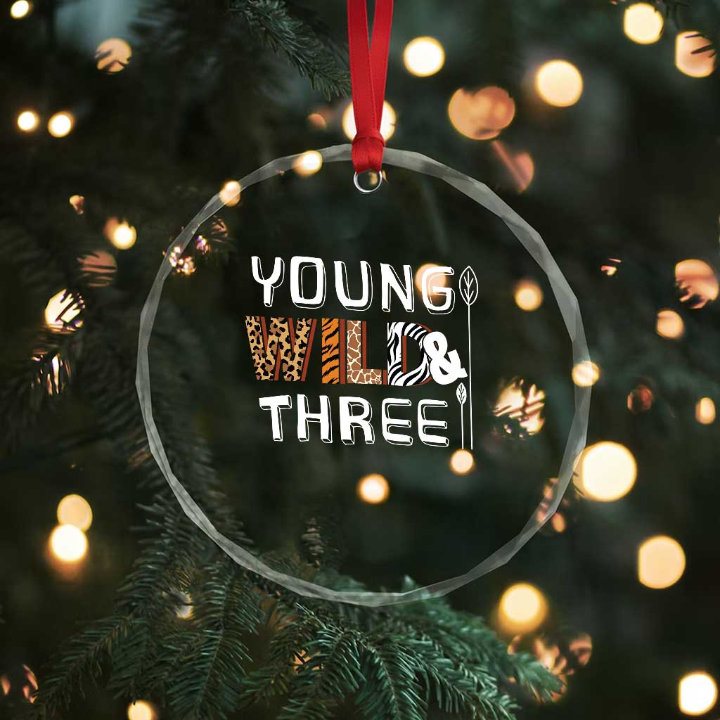 3rd Birthday Crystal Glass Ornament Young Wild And Three Safari Zoo Party