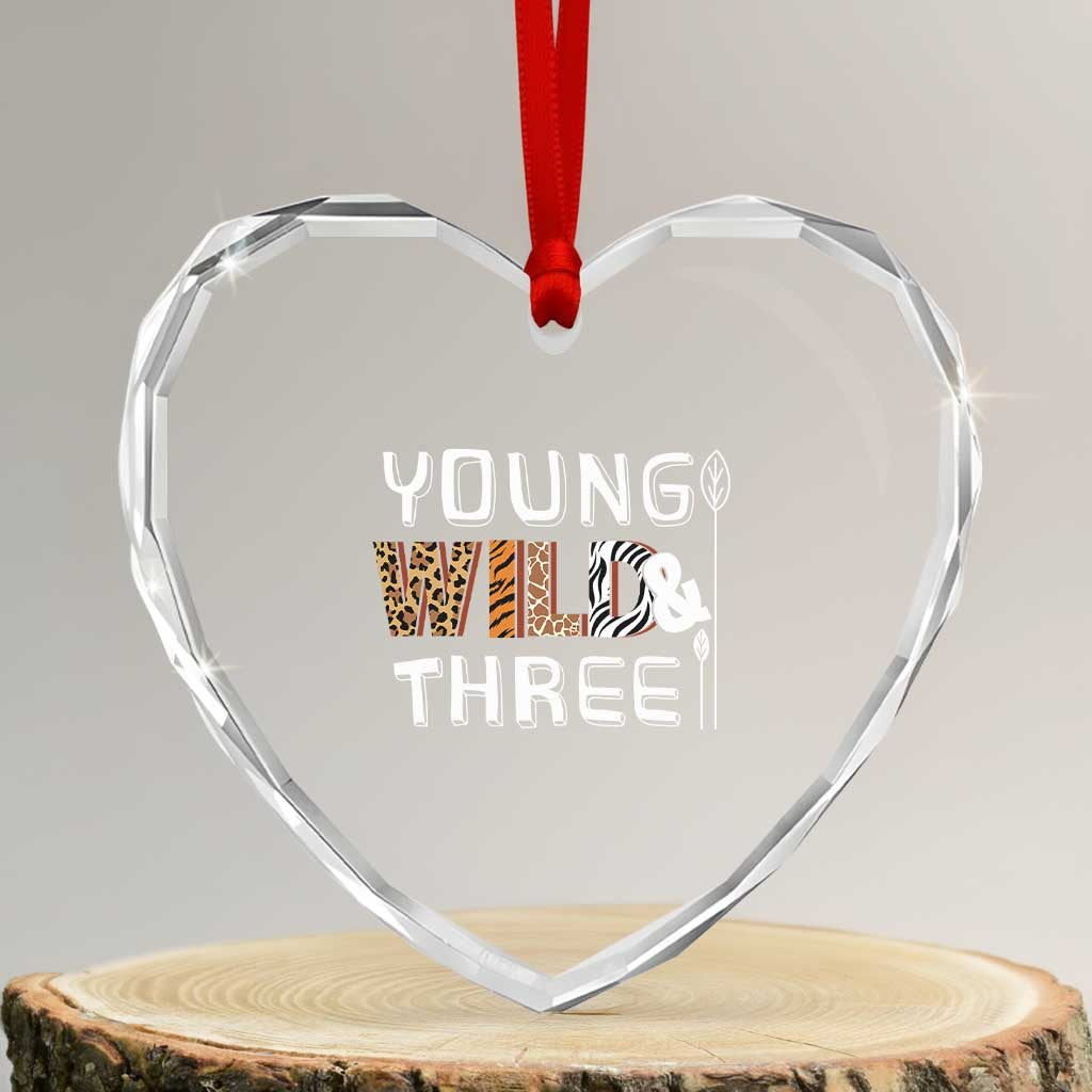 3rd Birthday Heart Crystal Glass Ornament Young Wild And Three Safari Zoo Party