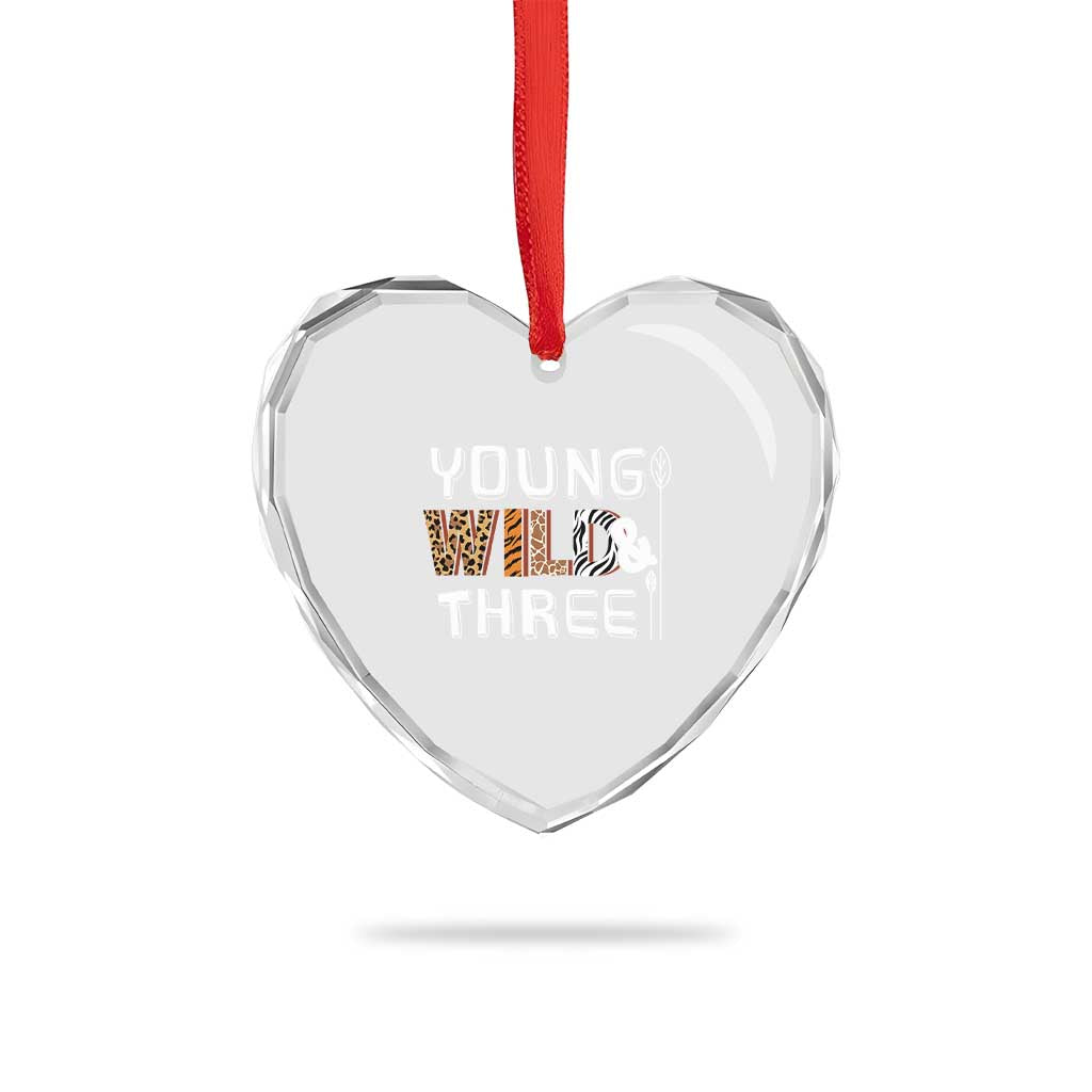 3rd Birthday Heart Crystal Glass Ornament Young Wild And Three Safari Zoo Party