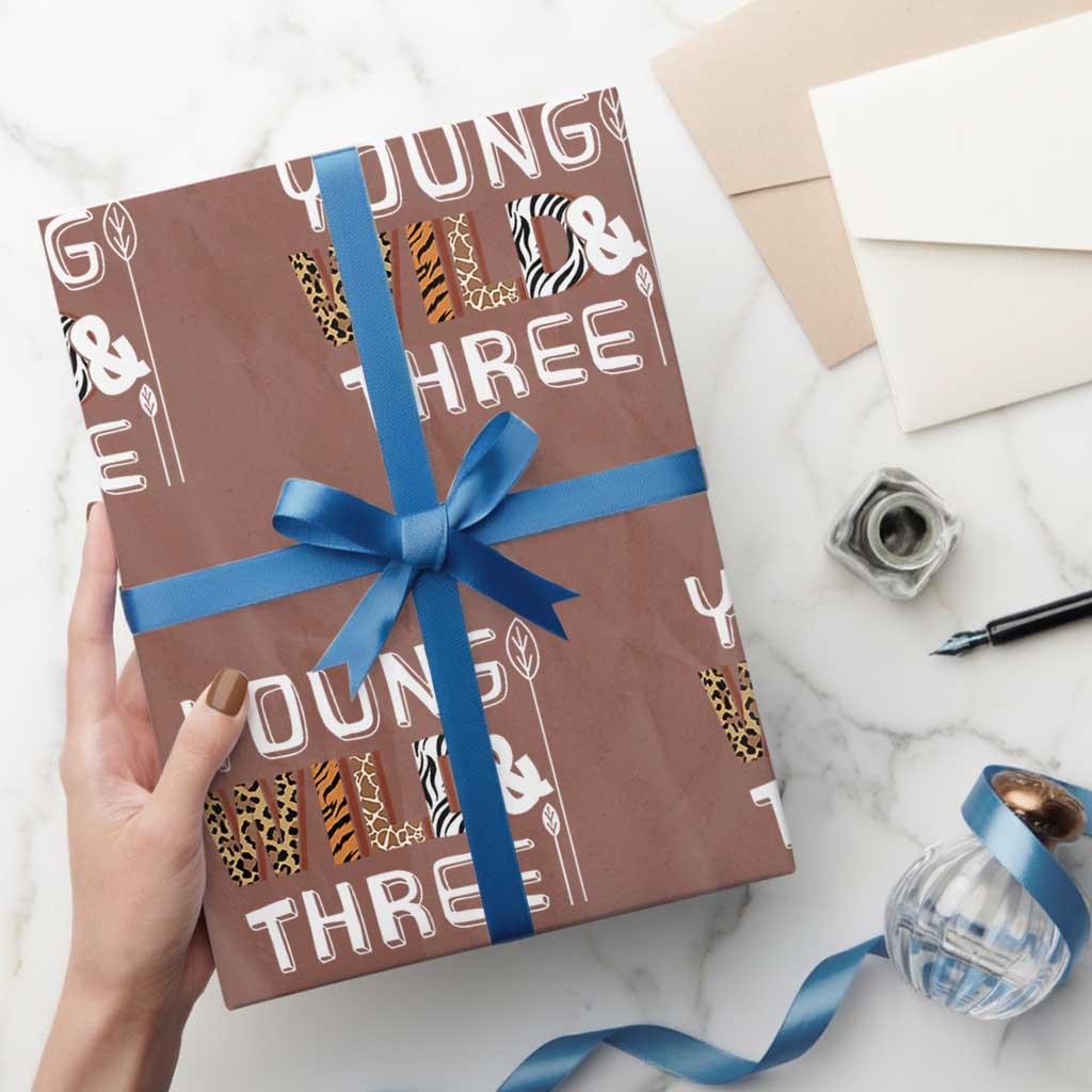 3rd Birthday Wrapping Paper Roll Young Wild And Three Safari Zoo Party