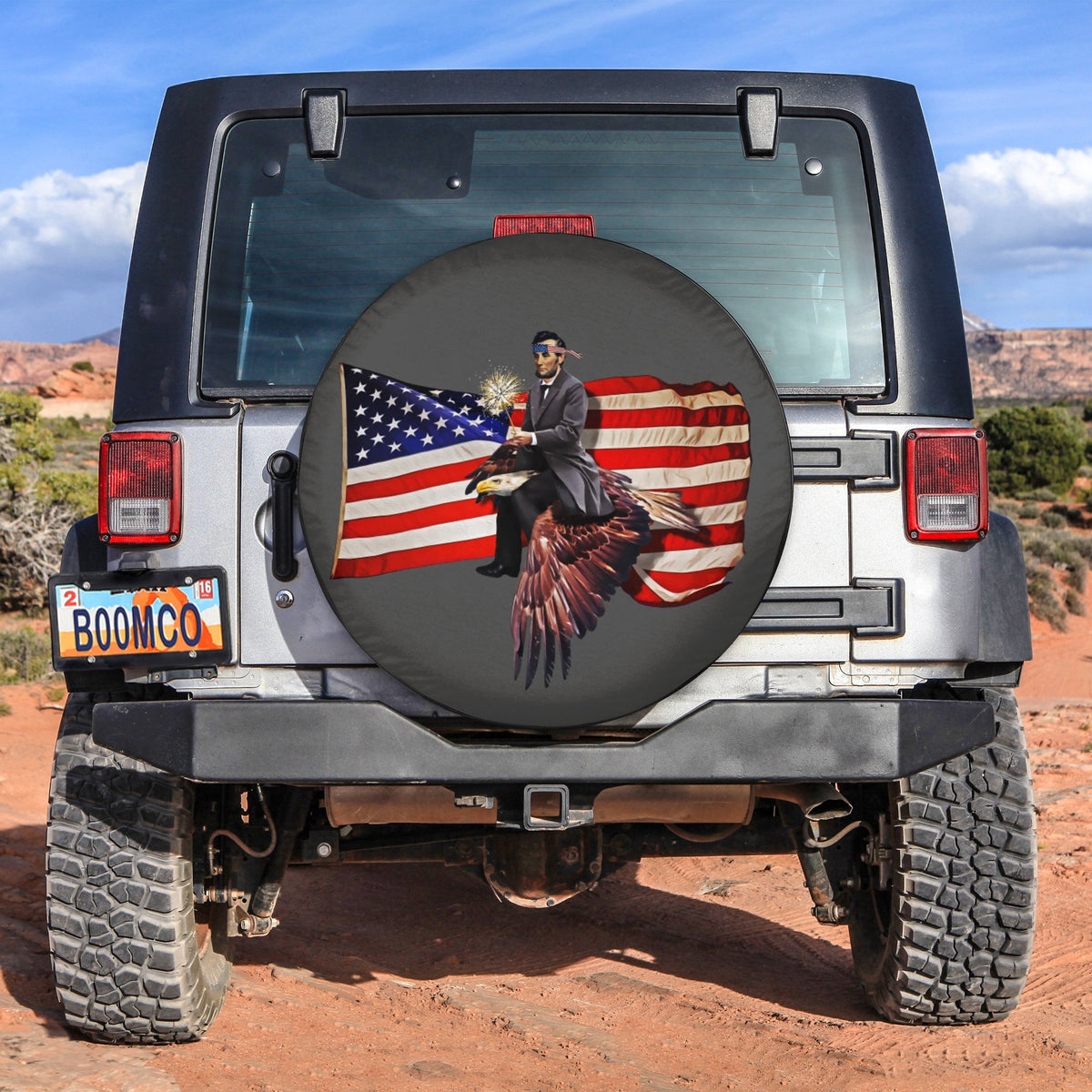 4th Of July Tire Covers - US Independence Day Abraham Lincoln Riding American Bald Eagle Spare Tire Cover NO.41 LT8 - Wonder Print Shop