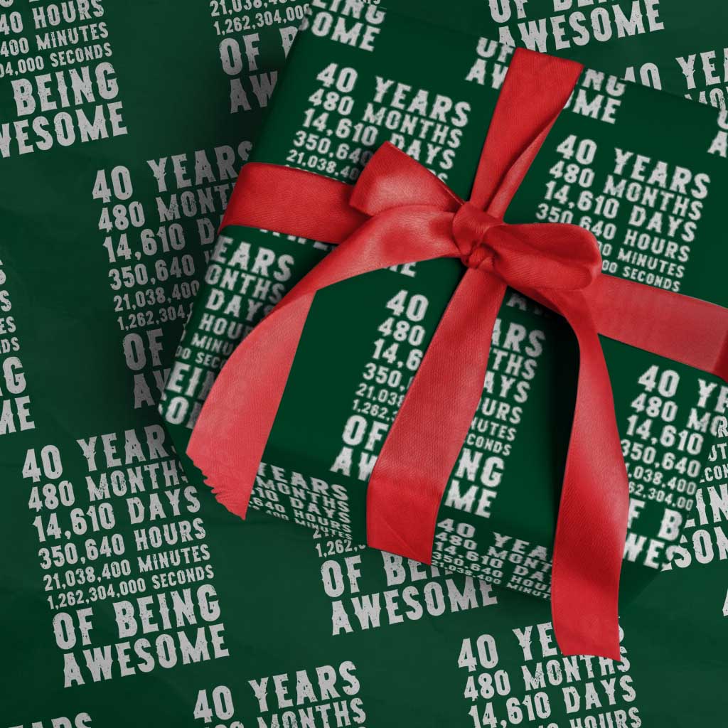 40 Years of Being Awesome Wrapping Paper Roll Vintage 1986 Fortieth Birthday Graphic