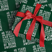 40 Years of Being Awesome Wrapping Paper Roll Vintage 1986 Fortieth Birthday Graphic