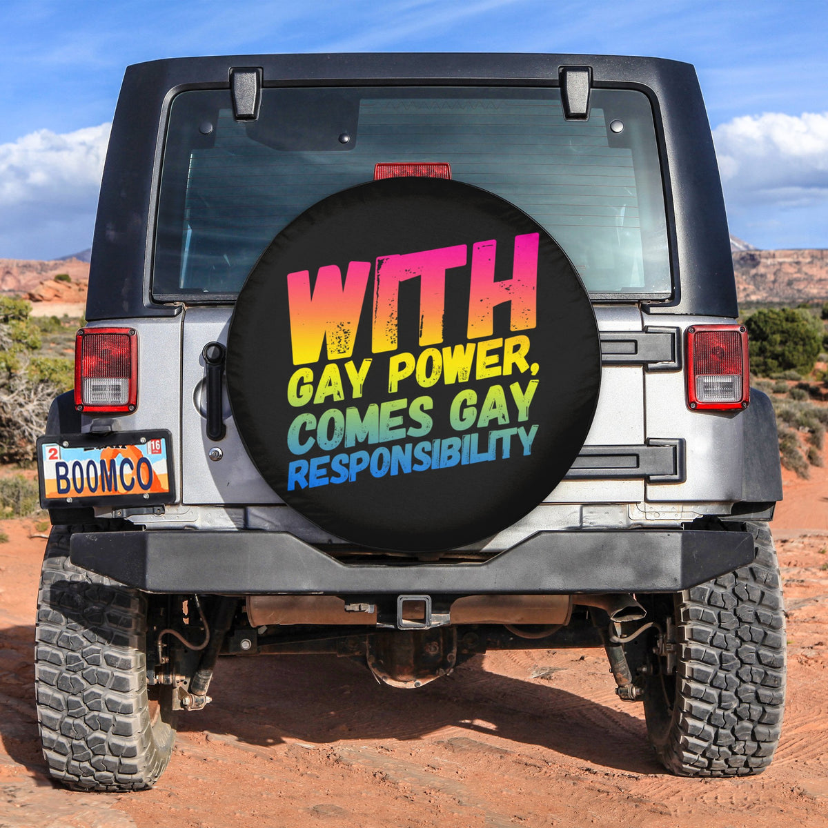 LGBT Tire Covers - With Gay Power, Comes Gay Responsibility Spare Tire Cover NO.335 LT8 - Wonder Print Shop