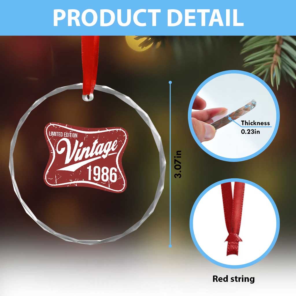 40th Birthday Beer Lover Vintage 1986 Limited Edition Crystal Glass Ornament Red Metal Beer Soft Sign Graphic