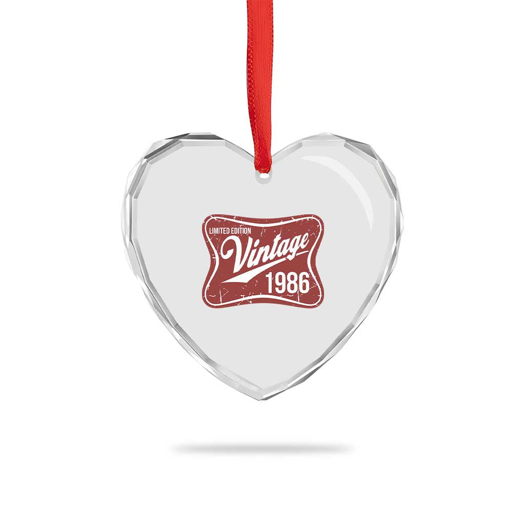 40th Birthday Beer Lover Vintage 1986 Limited Edition Heart Crystal Glass Ornament Red Metal Beer Soft Sign Graphic