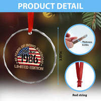 40th Birthday Crystal Glass Ornament Vintage 1986 40 Year Old Birthday USA Flag