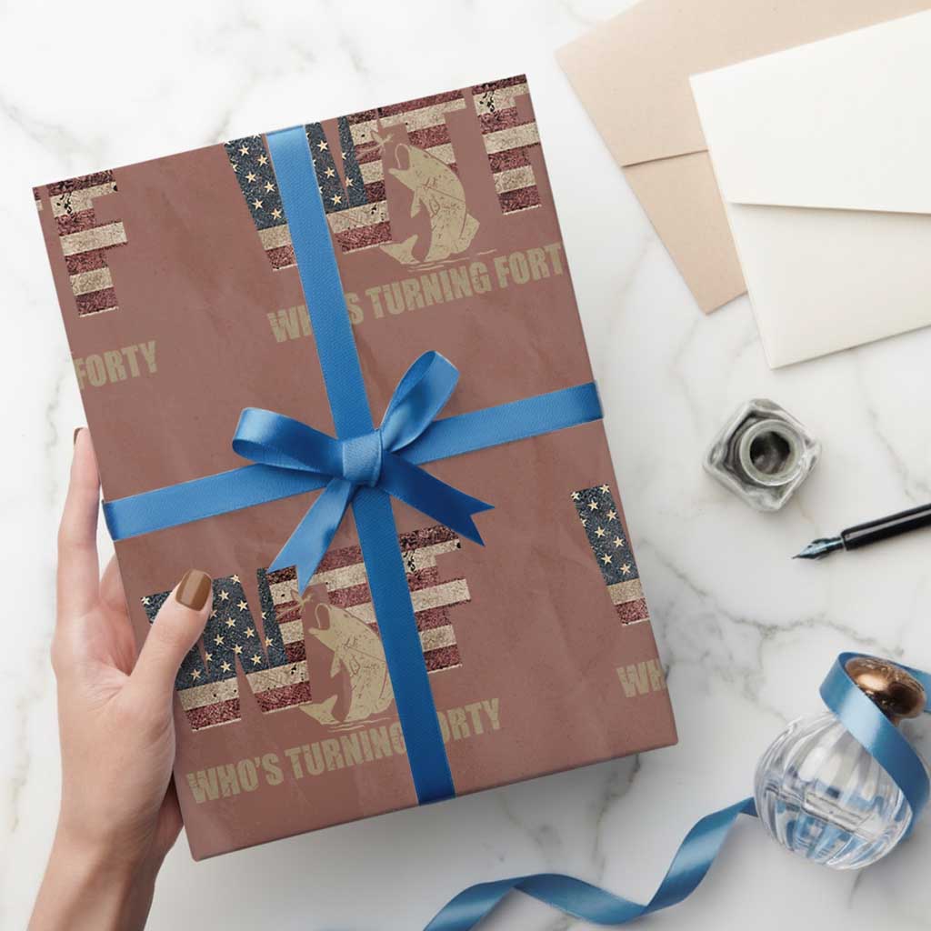 40th Birthday Wrapping Paper Roll Funny WTF Whos Turning Forty Vintage Fishing 40 Year Old Gift