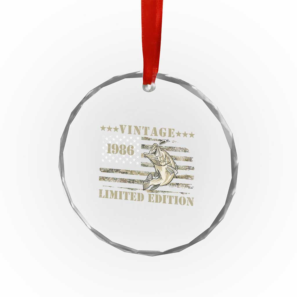 40th Birthday Fishing Vintage 1986 Limited Edition Crystal Glass Ornament Bass Fishing Camouflage American Flag Fisherman Gift