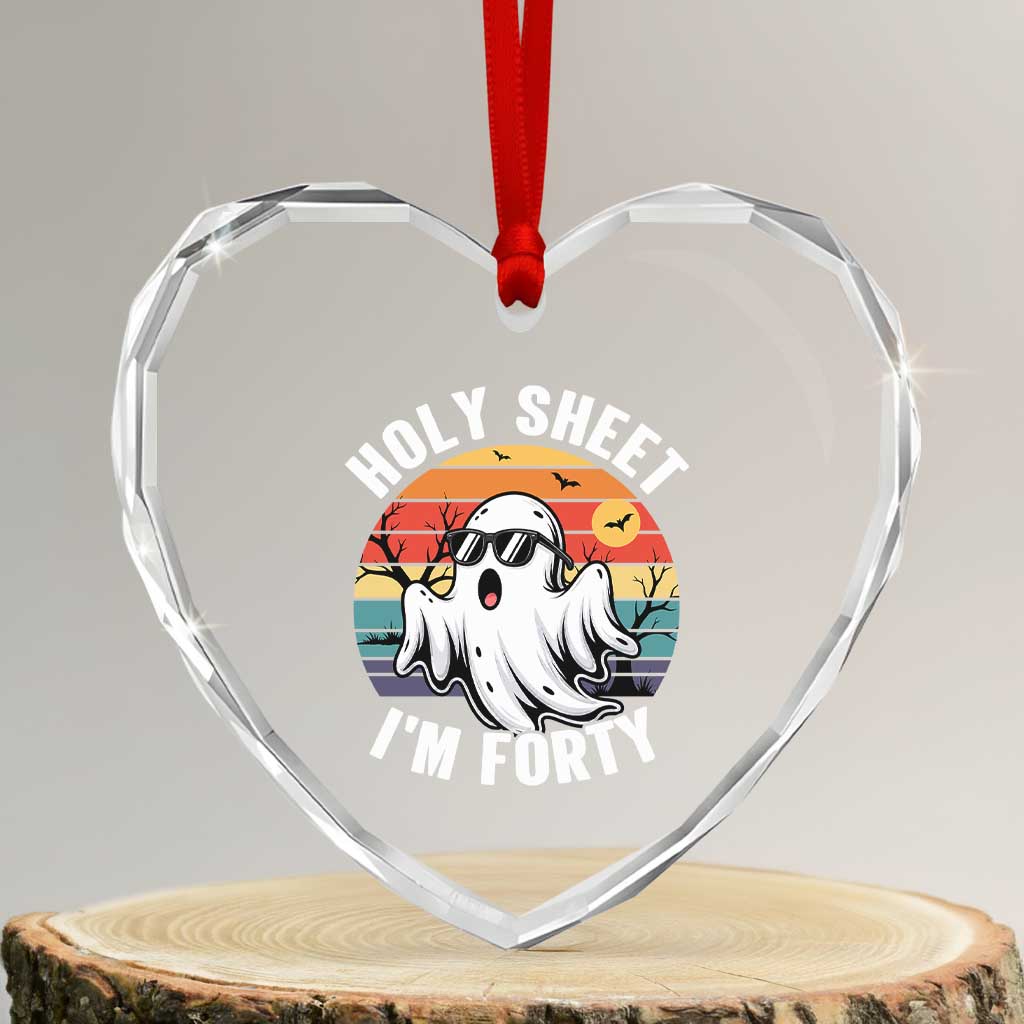 40th Birthday Halloween Ghost Heart Crystal Glass Ornament Holy Sheet I'm Forty