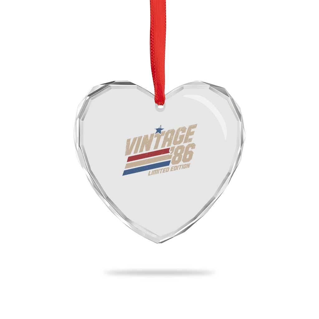 40th Birthday Heart Crystal Glass Ornament Vintage 1986 40 Years Old Birthday USA Stripes