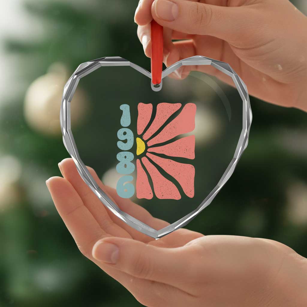 40th Birthday Heart Crystal Glass Ornament Vintage 1986 Boho Flowers 40 Years Old Birthday