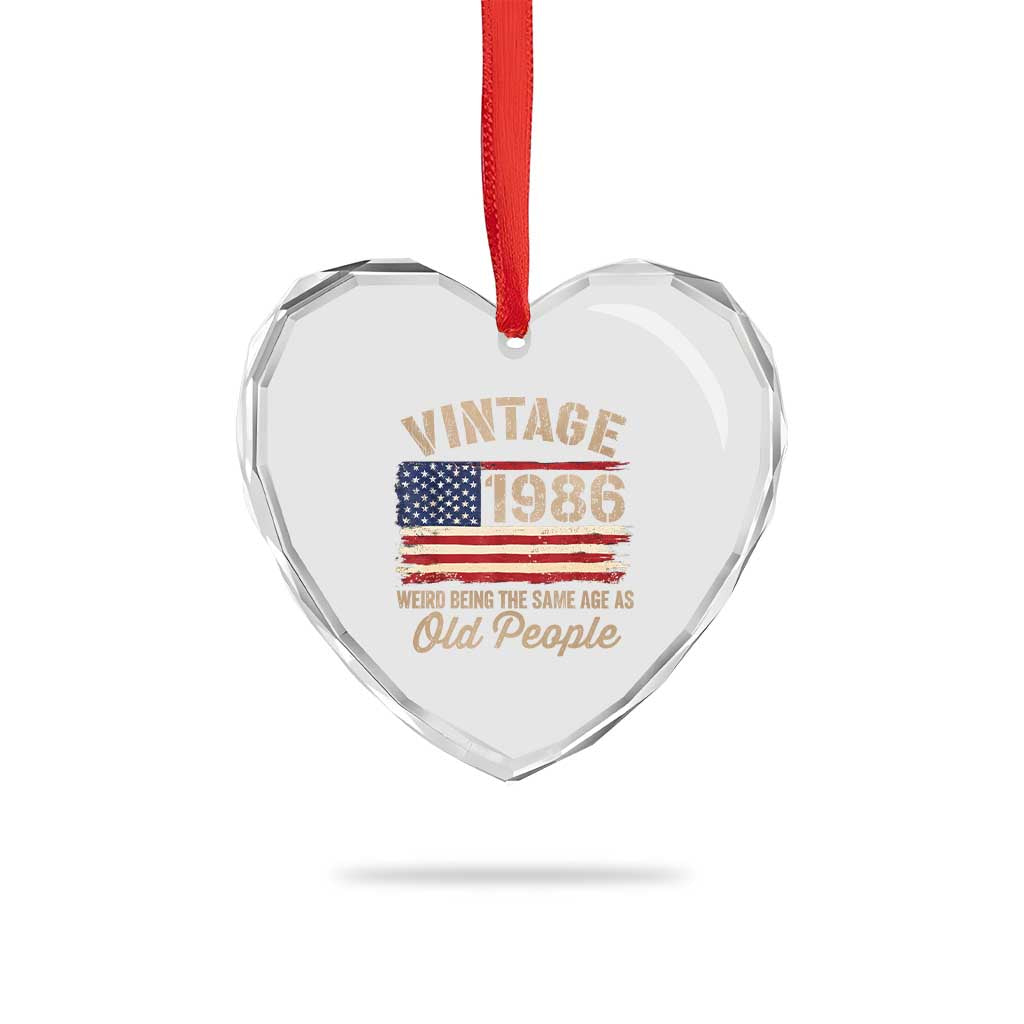 40th Birthday Heart Crystal Glass Ornament Vintage 1986 Weird Being the Same Age as Old People USA Flag