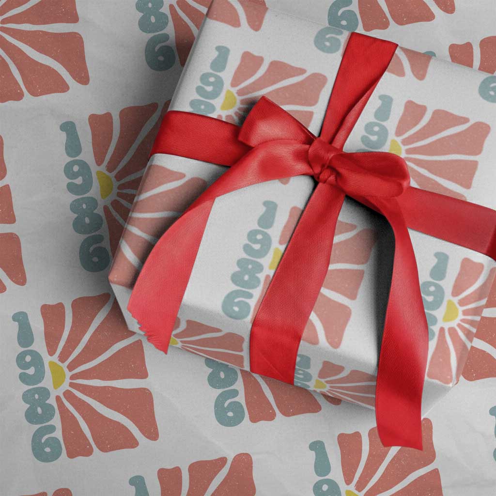 40th Birthday Wrapping Paper Roll Vintage 1986 Boho Flowers 40 Years Old Birthday
