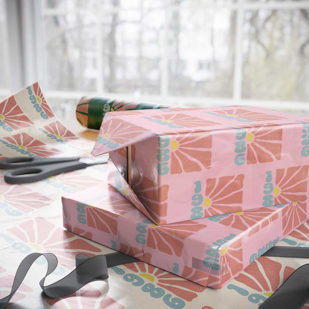 40th Birthday Wrapping Paper Roll Vintage 1986 Boho Flowers 40 Years Old Birthday