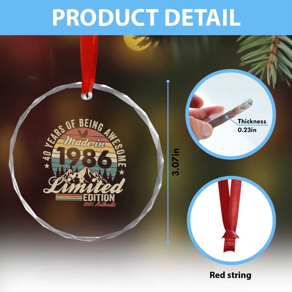 40th Birthday Made In 1986 Crystal Glass Ornament 70 Years Of Being Awesome Vintage Limited Edition