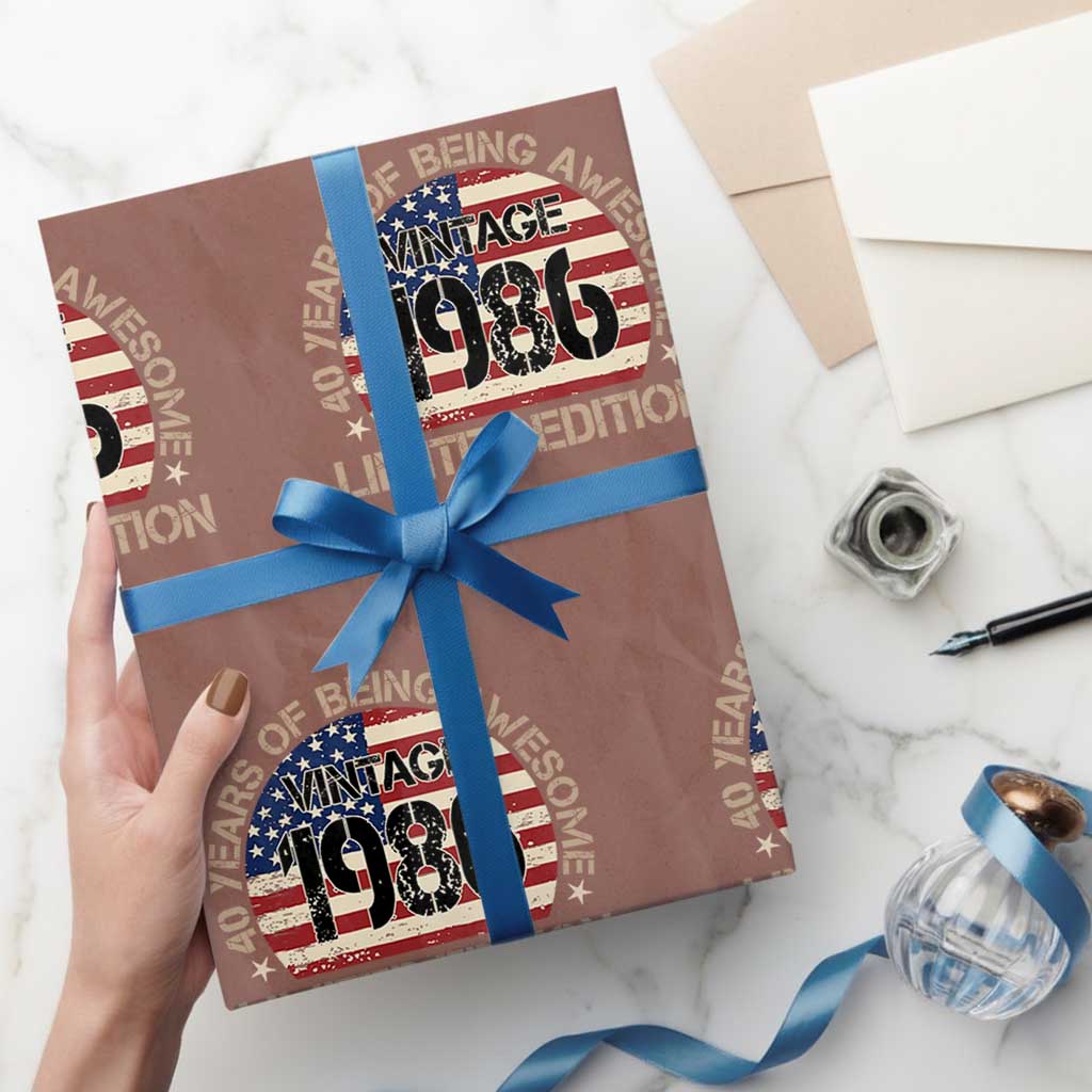 40th Birthday Wrapping Paper Roll Vintage 1986 40 Year Old Birthday USA Flag