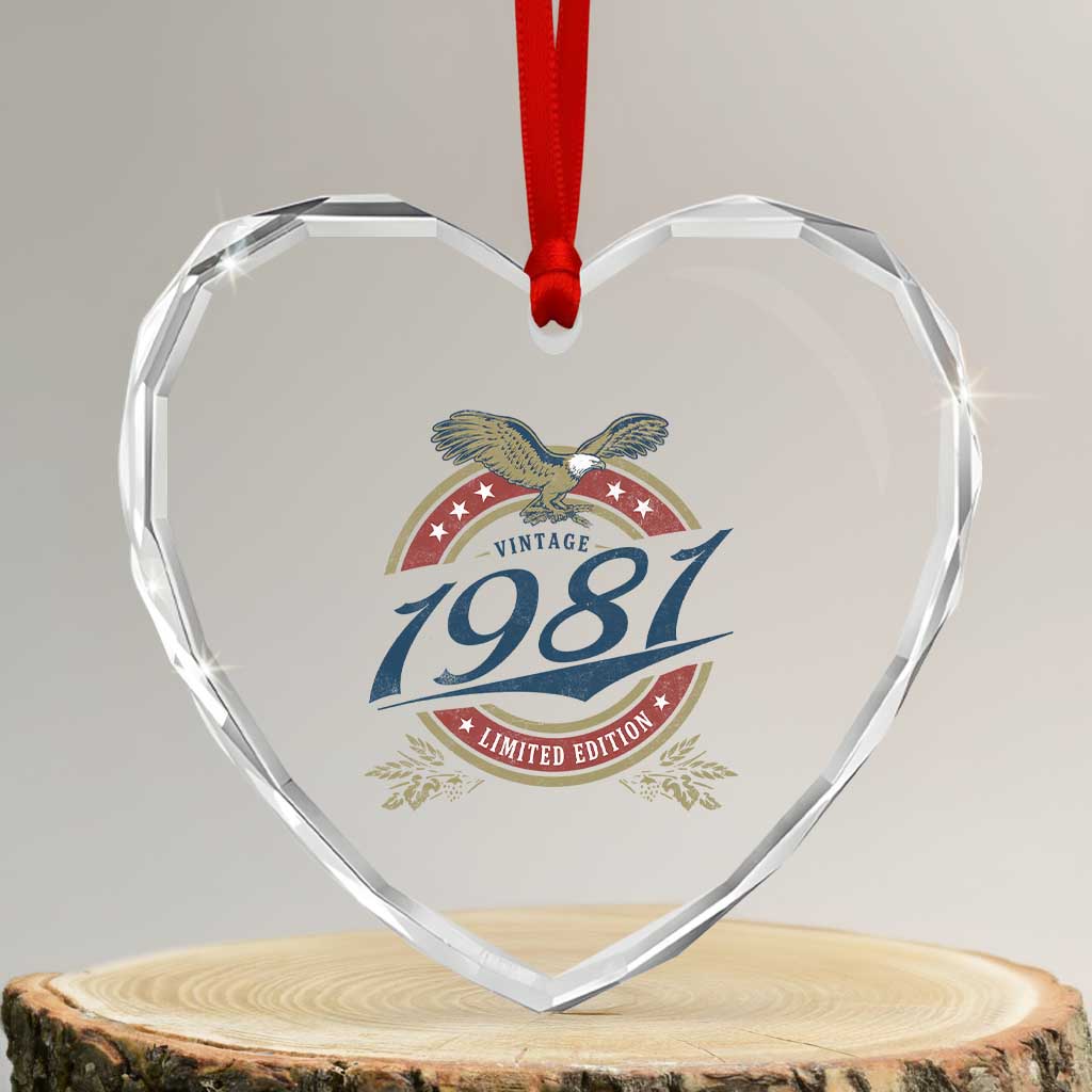45th Birthday Beer Lover Vintage 1981 Limited Edition Heart Crystal Glass Ornament Bald Eagle