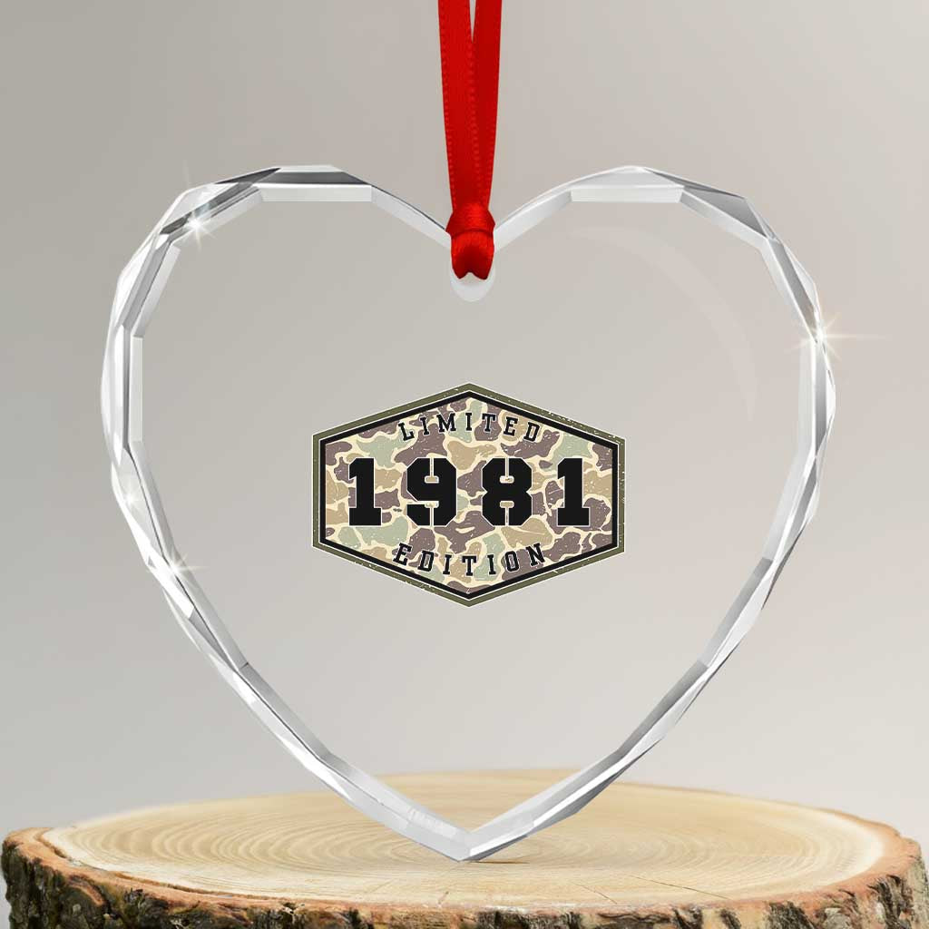 45th Birthday Hunting Heart Crystal Glass Ornament 1981 Limited Edition Vintage Camouflage Gifts For Turning 45