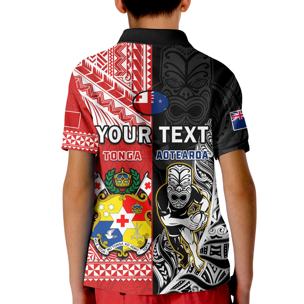 Custom Mate Maa Tonga All Black Rugby Polo Shirt KID Polynesian Mix NZ Maori Fern - Wonder Print Shop