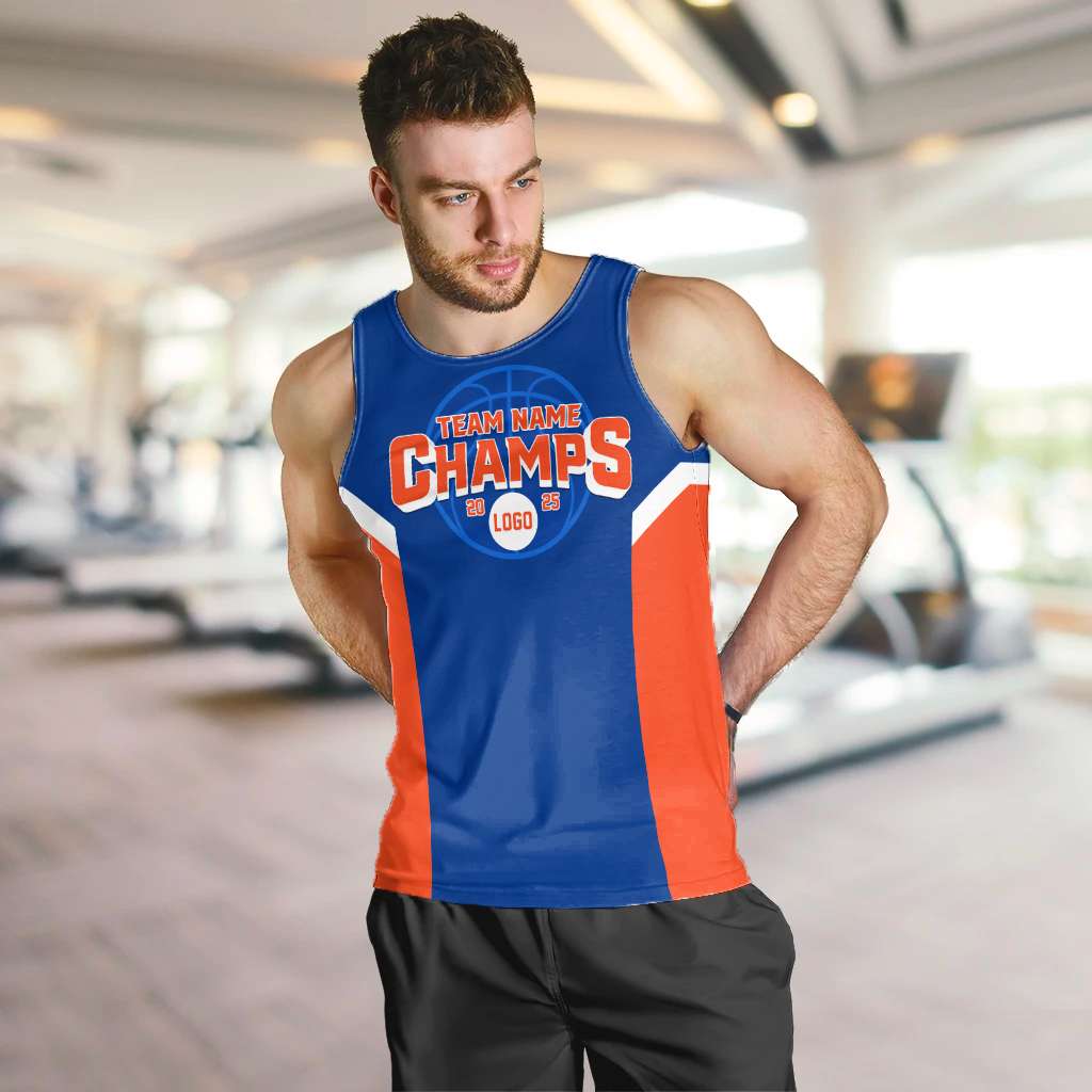 Custom 2025 Basketball Champions Men’s Tank Top – Royal Blue & Orange CTM05