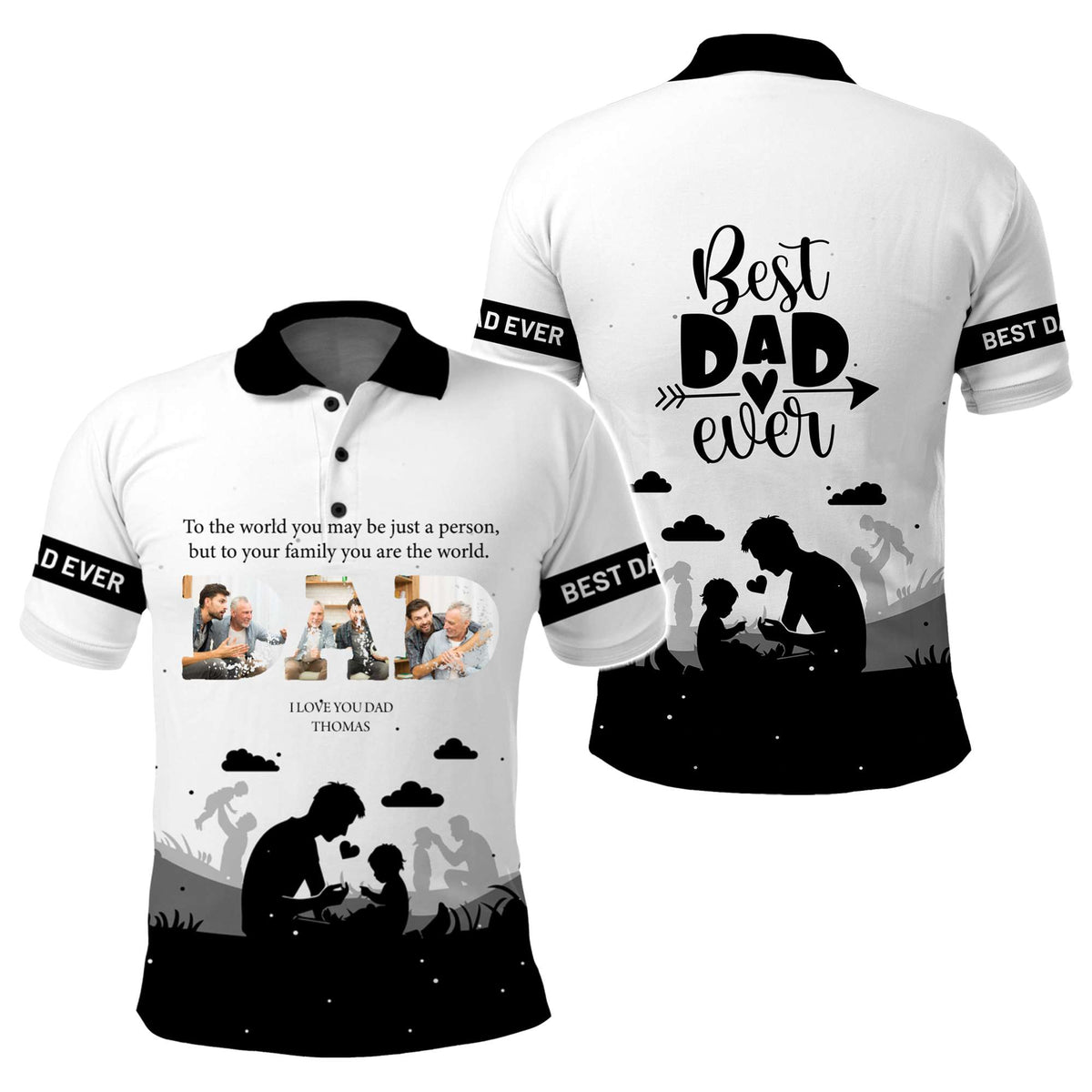 Custom Photo Father's Day Polo Shirt I Love You Dad | Wonder Print Shop