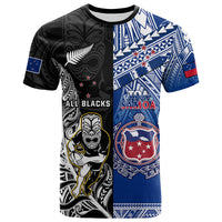 Custom All Black And Toa Samoa Rugby T Shirt NZ Maori Fern Mix Polynesian LT14