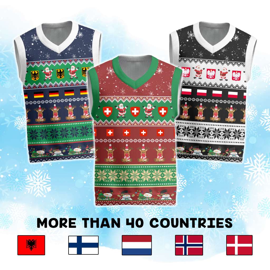 Custom Europe Countries Christmas Knitted V-Neck Vest Funny Style - Wonder Print Shop