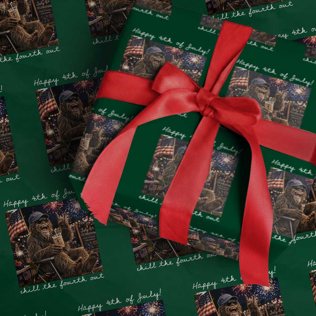 4th of July Bigfoot Wrapping Paper Roll Patriotic Sasquatch American Flag Party Festival