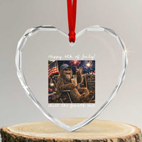 4th of July Bigfoot Heart Crystal Glass Ornament Patriotic Sasquatch American Flag Party Festival