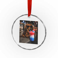 4th Of July Dachshund Drinking Slushie Crystal Glass Ornament Patriotic 250 Anniversary USA Dog Lovers Funny Meme